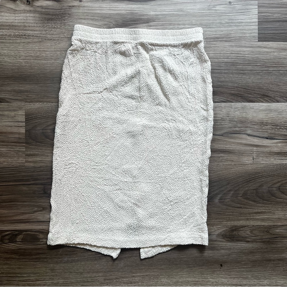 Cream Midi Textured Skirt with Slit